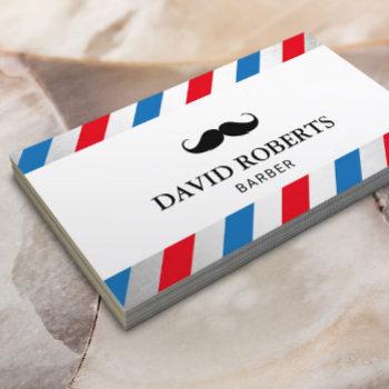 barber shop mustache hair stylist blue red stripes business card