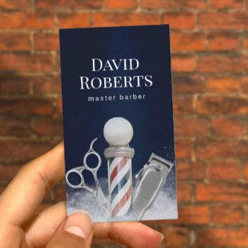 barber shop navy blue professional barbershop  business card
