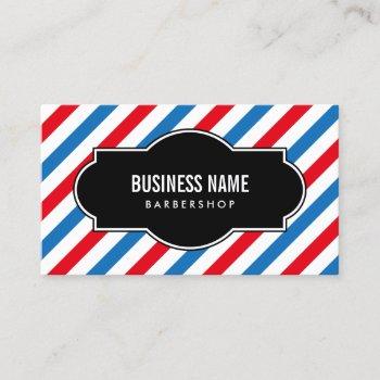 barber shop professional blue & red stripes business card