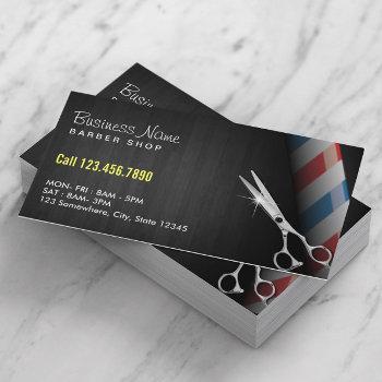 Small Barber Shop Professional Dark Wood Silver Scissor Business Card Front View