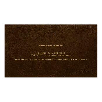 Small Barber Stylist Luxury Gold Dark Brown Leather Look Square Business Card Back View