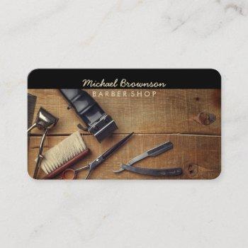 barber tools wood rustic business card