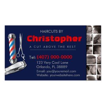 Small Barbershop Business Card-barber Pole, Clippers Com Business Card Front View
