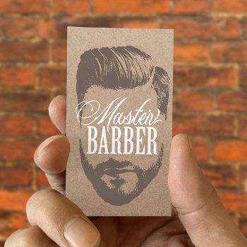 Small Barbershop Master Barber Rustic Kraft Hair #2 Business Card Front View