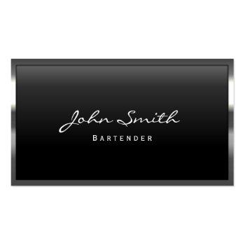 Small Bartender Cool Metal Border Modern Business Card Front View