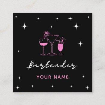bartender glamorous exotic tropical pink cocktails square business card
