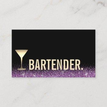 bartender gold wine glass modern black purple business card