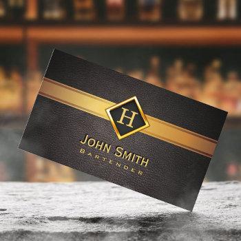 bartender monogram gold logo elegant leather business card