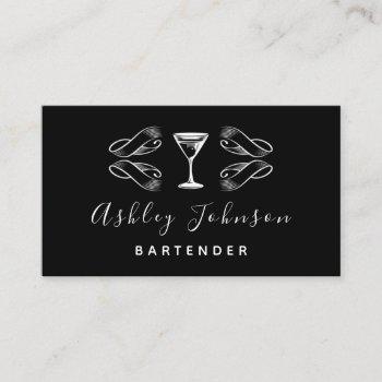 bartender sommelier martini glass black & white business card