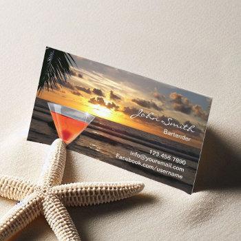 bartender tropical sunset beach cocktail business card