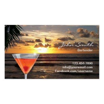 Small Bartender Tropical Sunset Beach Cocktail Business Card Front View