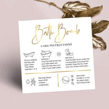 bath bomb care instructions chic white & gold logo square business card