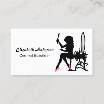 beautician pink and black girly girl hair stylist business card