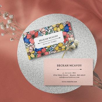 beautiful yellow blue coral floral pattern business card