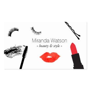Small Beauty Biz Eyelashes Lips Mascara Makeup Artist Business Card Front View