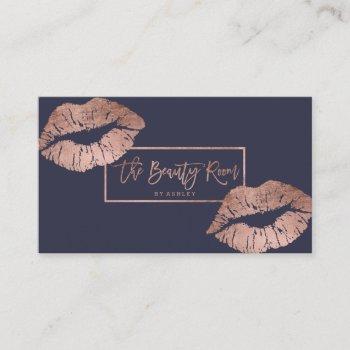beauty room typography lips faux rose gold business card
