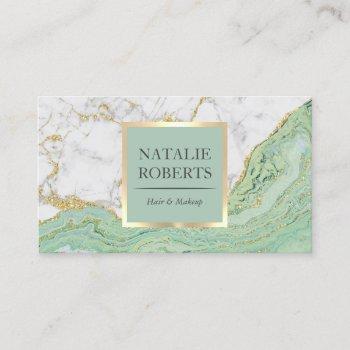 beauty salon mint & gold agate modern marble business card