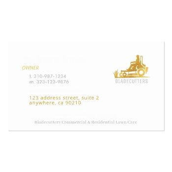 Small Black And Gold Lawn Care + Mowing Business Cards Back View