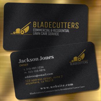 Small Black And Gold Lawn Mower Custom Business Cards Front View
