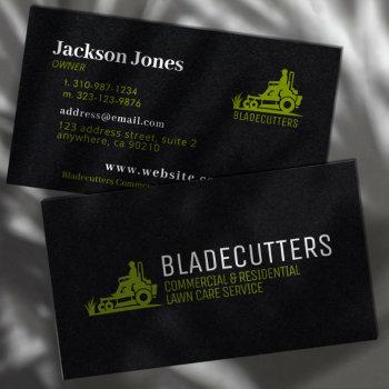 black and green lawn care + mowing business cards