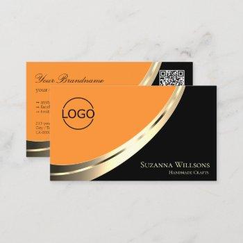black and orange gold decor with logo & qr-code business card