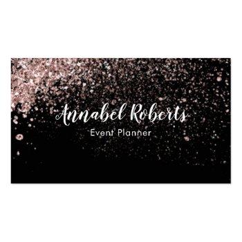 Small Black And Pink Glitter Business Card Front View