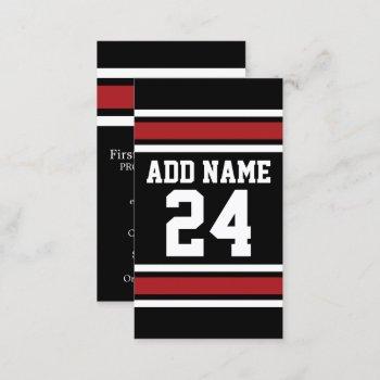 black and red sports jersey custom name number business card