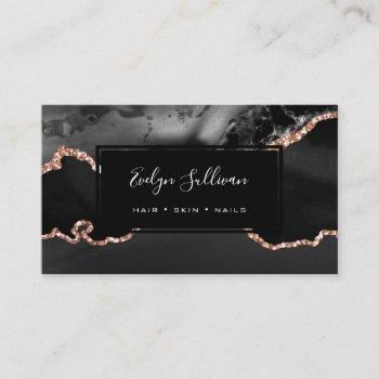 black and rose gold agate business card