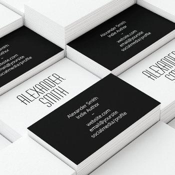black and white classic font indie author business card