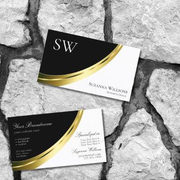black and white gold decor with monogram modern business card