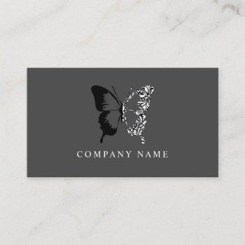 black and white pattern butterfly business card