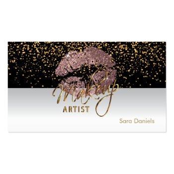 Small Black And White Satin Dusty Rose Lips Business Card Front View