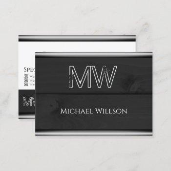 black and white wood grain wooden boards monogram business card