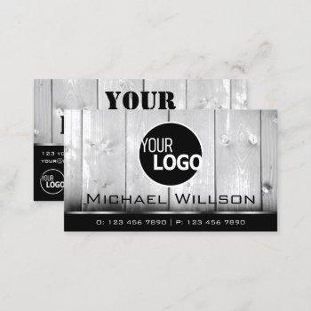black and white wooden boards wood grain look logo business card