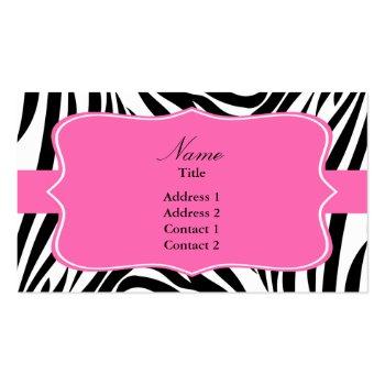 Small Black And White Zebra Print With Hot Pink Business Card Magnet Front View