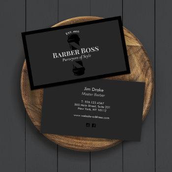 black barber pole barbershop business card