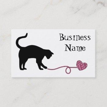 black cat & heart shaped yarn (pink) business card