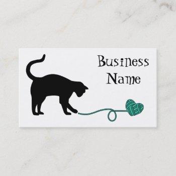 black cat & heart shaped yarn (turquoise) business card