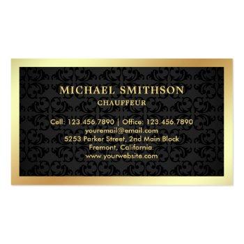 Small Black Damask Gold Car Professional Chauffeur Business Card Back View
