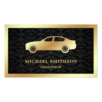 Small Black Damask Gold Car Professional Chauffeur Business Card Front View