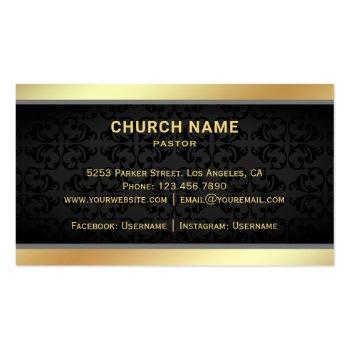 Small Black Damask Gold Foil Jesus Christ Cross Pastor Business Card Back View