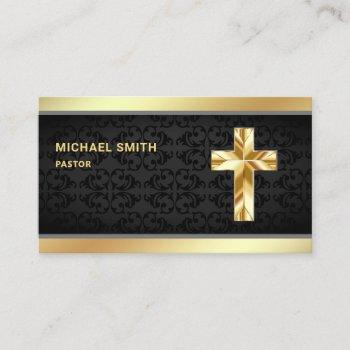 black damask gold foil jesus christ cross pastor business card