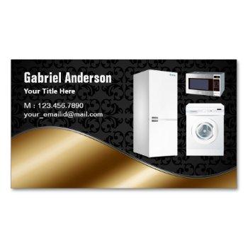 black damask gold home appliances repair business card magnet