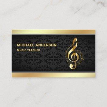 black damask gold musical note clef music teacher business card