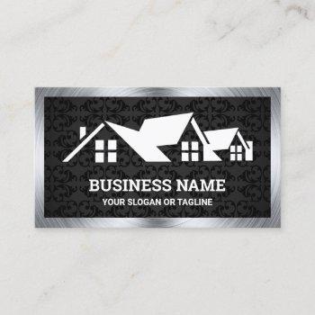 black damask house roofing construction roofer business card