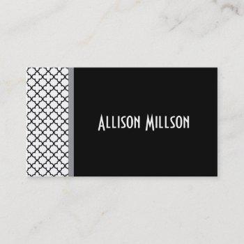 black elegant quatrefoil custom name a14a business card