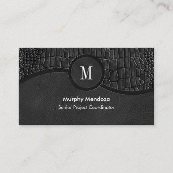 black faux leather alligator skin luxury monogram business card