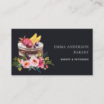 black fruit floral cake patisserie cupcake bakery business card