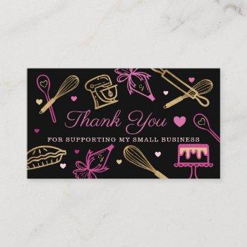 black & gold baking & cooking utensil thank you business card