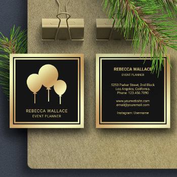 black gold foil balloons party event planner square business card